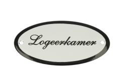 Geëmailleerd deurbordje "Logeerkamer" ovaal 100x50mm