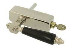 Draaikiep greep met slot (1890) messing vernikkeld ebbenhout