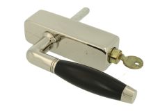 Draaikiep greep met slot (1931) messing vernikkeld ebbenhout